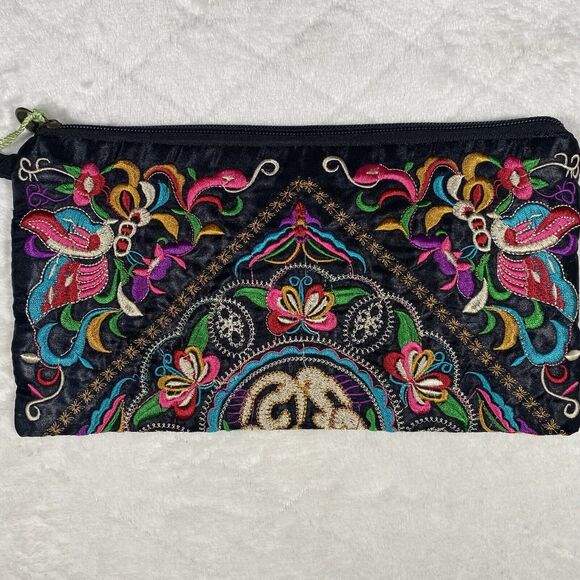 Colorful Embroidered Clutch Bag Flower Butterfly Travel Toiletries Bag Unique - Picture 1 of 10